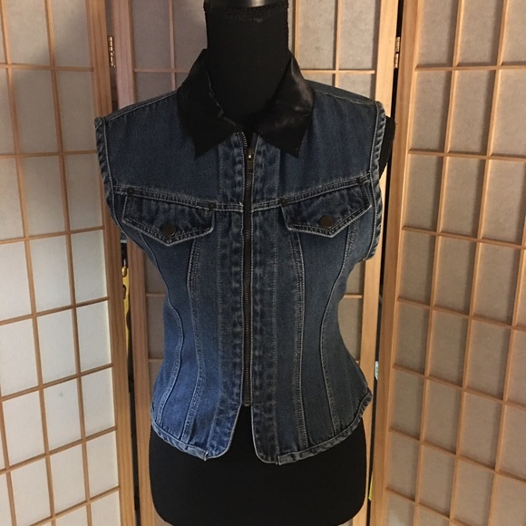 ATLAST & Co-Denim vest, blk/satin collar, SzM.👖👛 - Picture 1 of 9